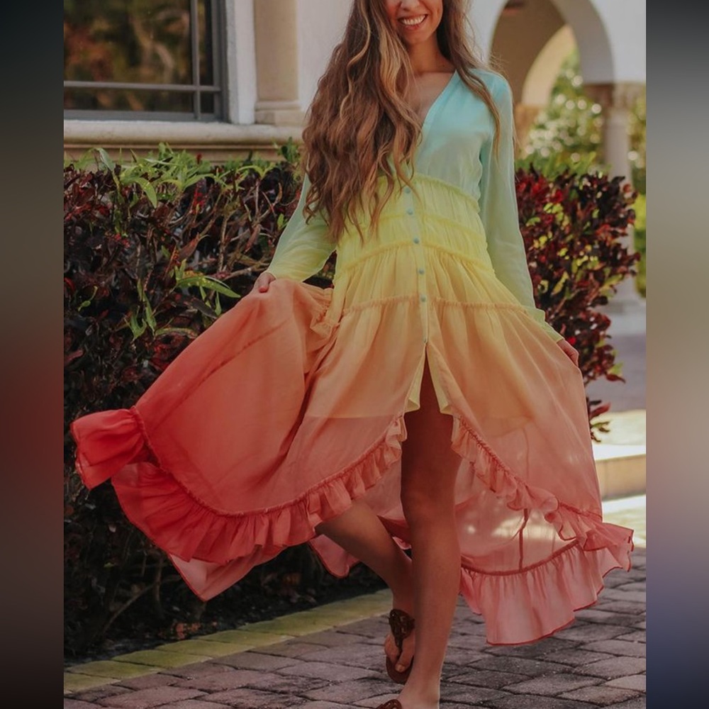 Gradient chiffon beach vacation maxi dress